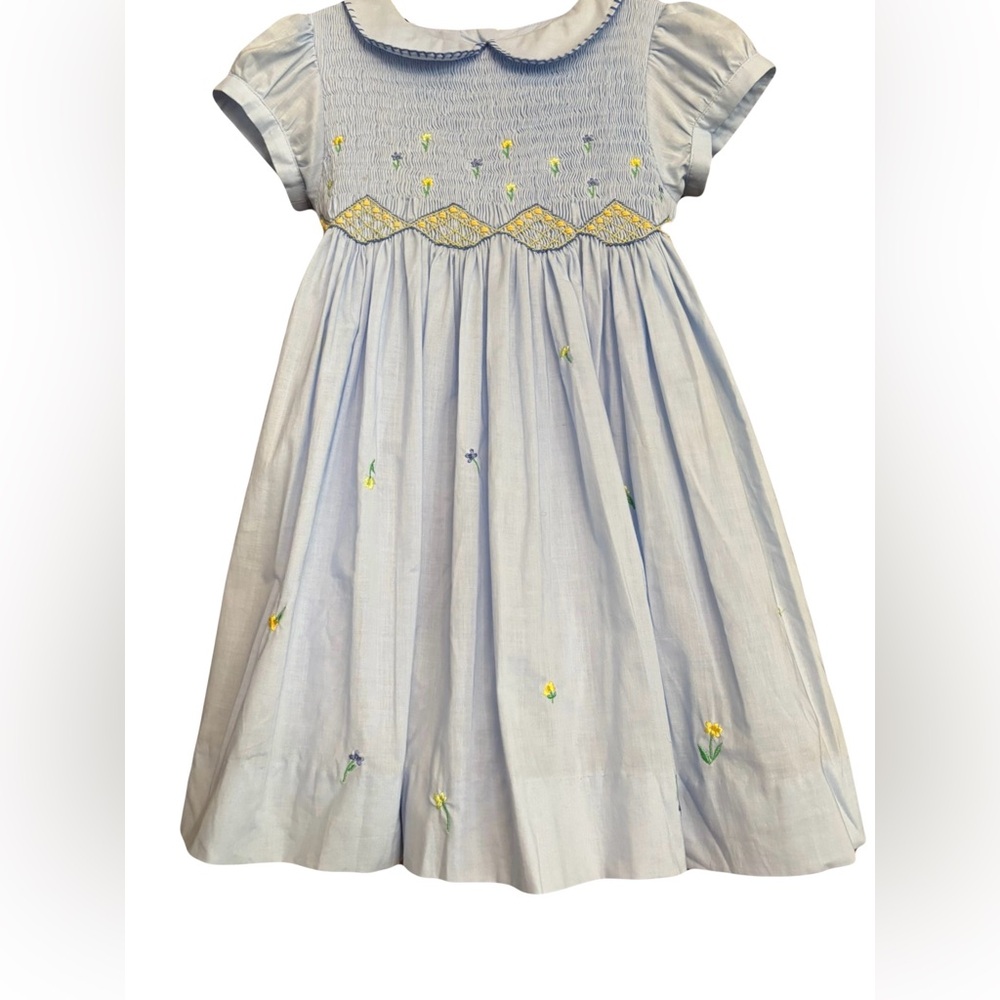 Talbots girl Smocked Embroidered dress